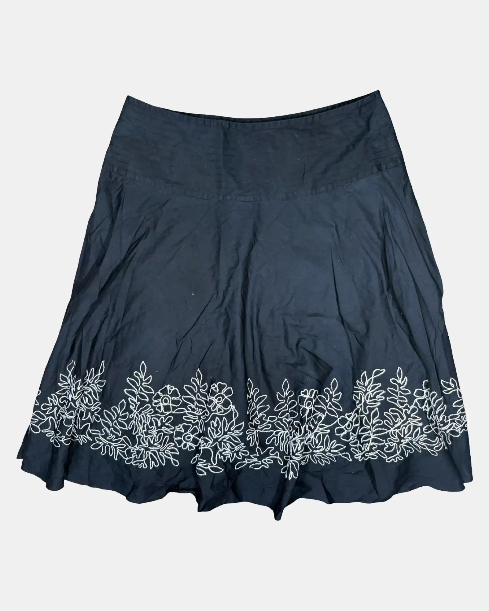 Black Flowy Midi Skirt with Flower Details