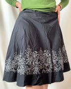 Black Flowy Midi Skirt with Flower Details