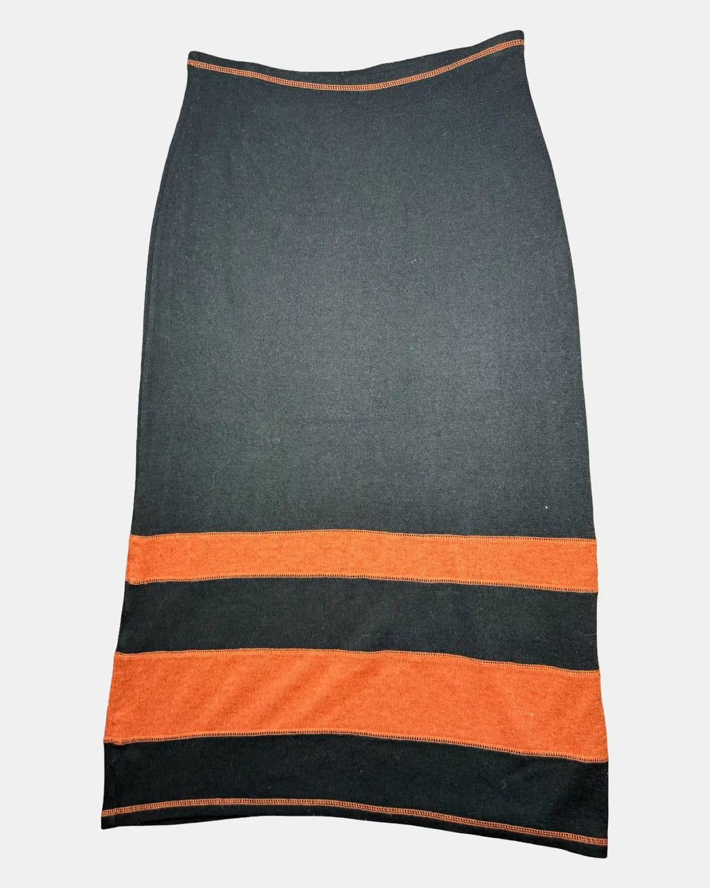Black and Orange Striped Knit Maxi Skirt