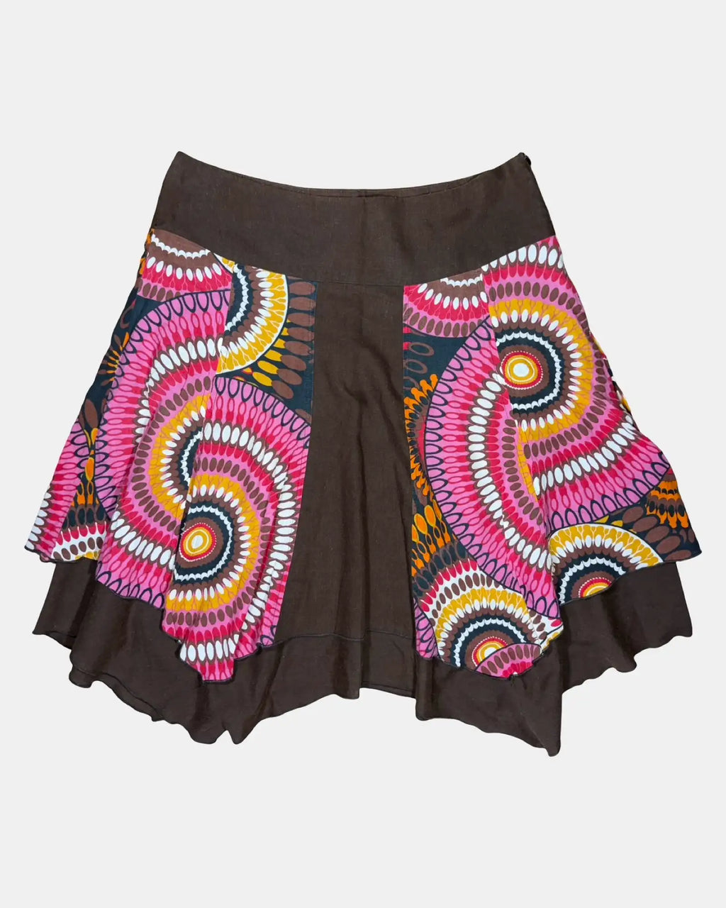 Brown Colourful Dot Layered Midi Skirt