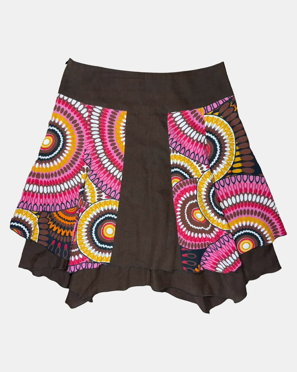 Brown Colourful Dot Layered Midi Skirt