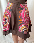 Brown Colourful Dot Layered Midi Skirt