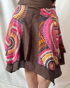 Brown Colourful Dot Layered Midi Skirt