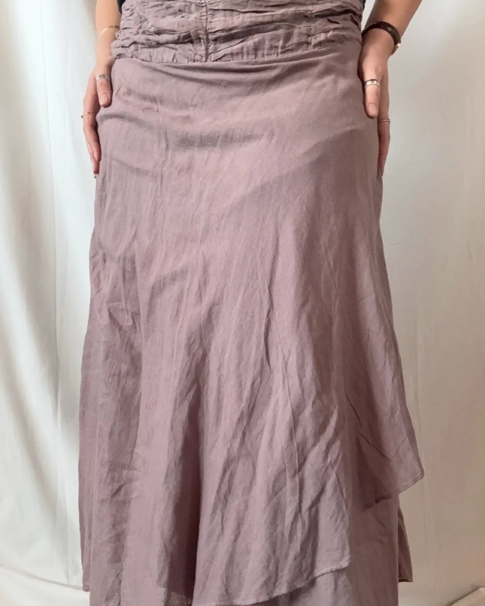 Brown Flowy Rouched Skirt