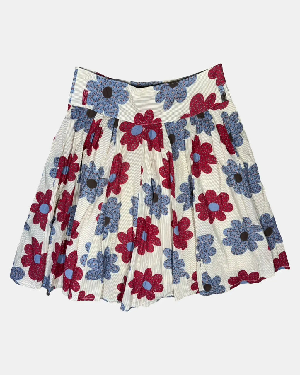 Blue Red and Cream Striped Floral Mini Skirt