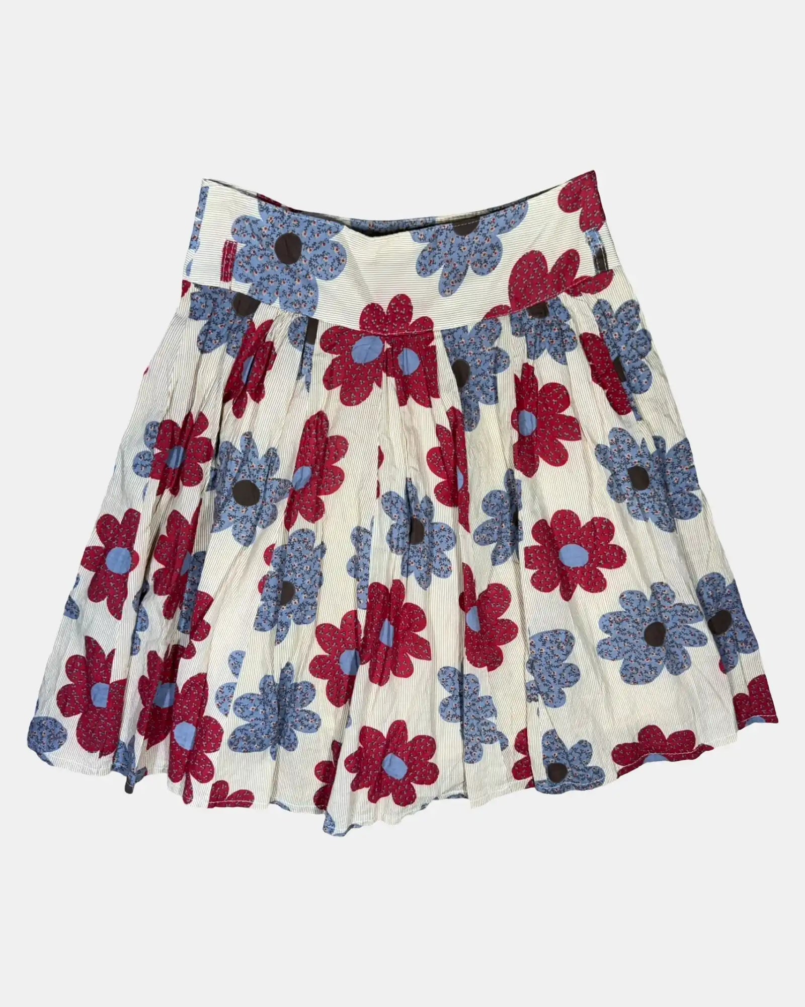 Blue Red and Cream Striped Floral Mini Skirt