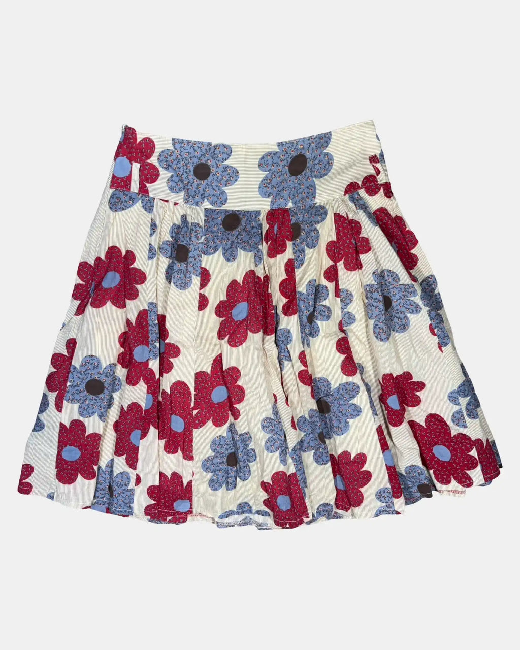Blue Red and Cream Striped Floral Mini Skirt