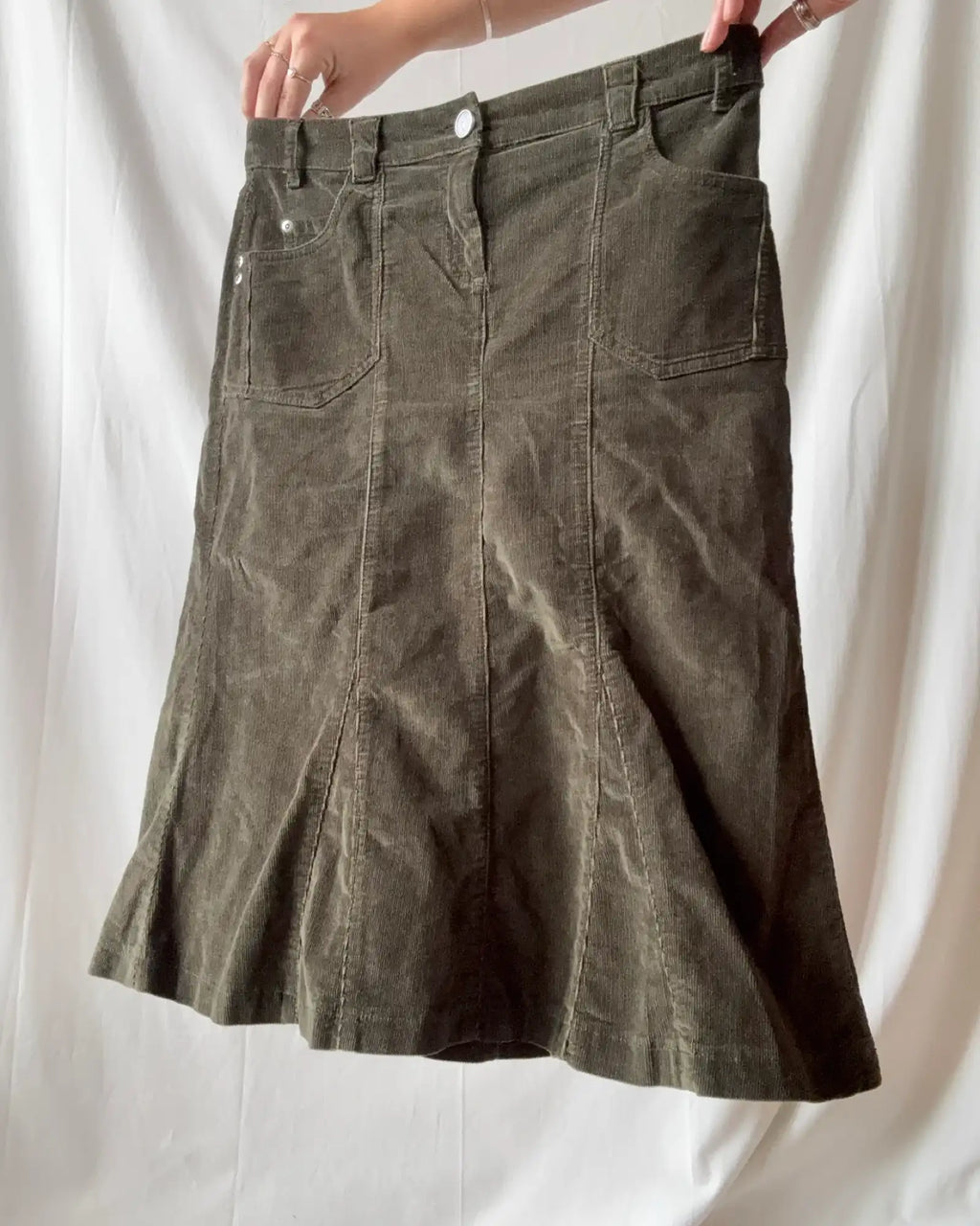 Green Cord Midi Skirt