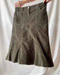Green Cord Midi Skirt