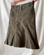 Green Cord Midi Skirt