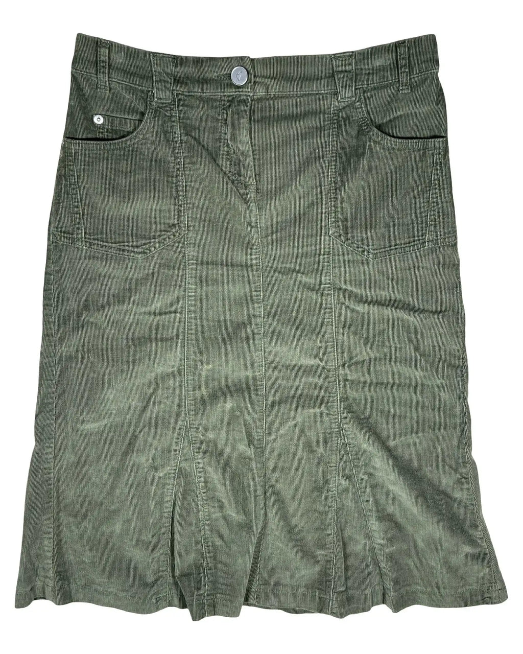 Green Cord Midi Skirt