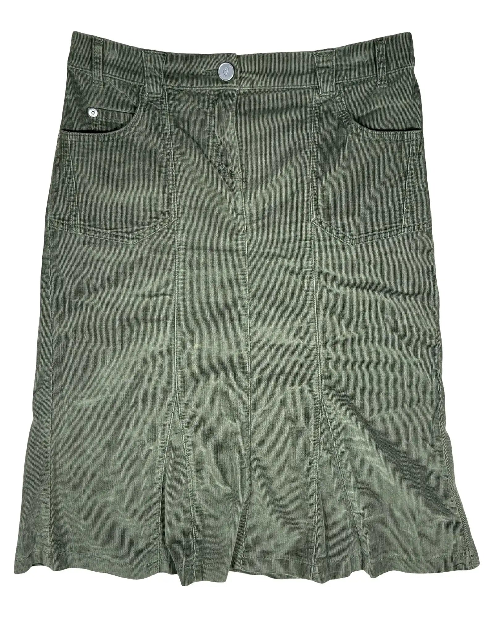 Green Cord Midi Skirt