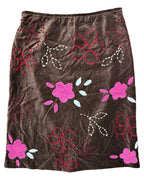 Brown Velvet Style Skirt with Pink Flowers