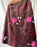Brown Velvet Style Skirt with Pink Flowers
