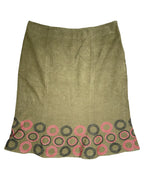 Olive Green Cord Midi Skirt with Circles