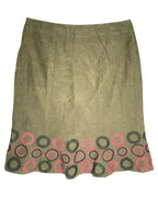 Olive Green Cord Midi Skirt with Circles