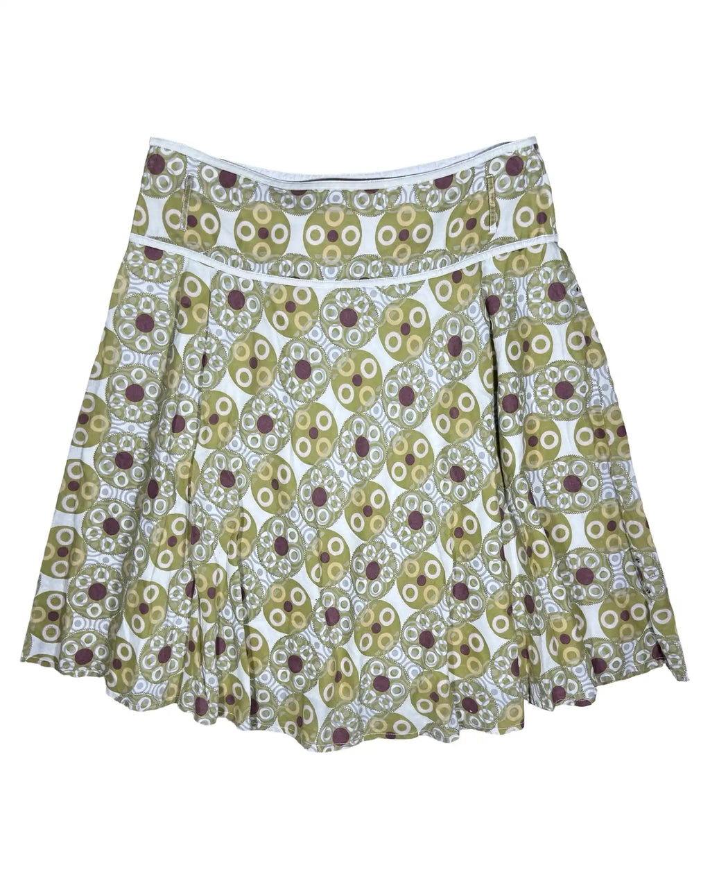 Green and White Circle Midi Skirt