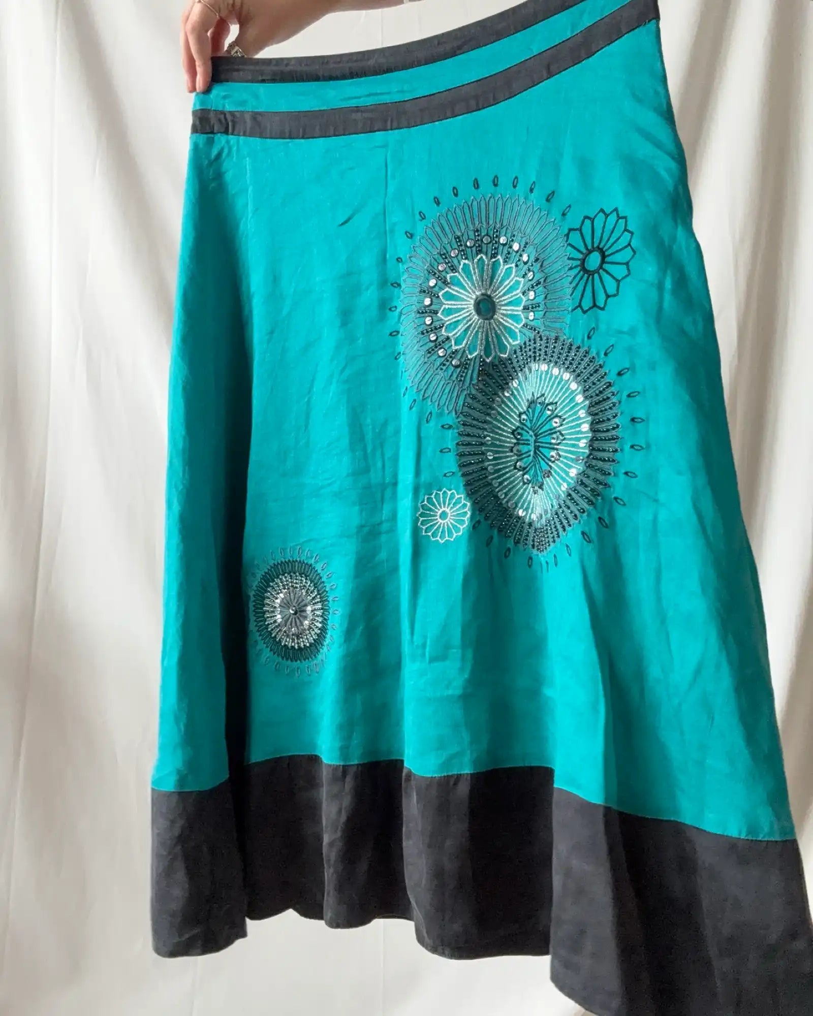 Blue and Black Patterned Midi Skirt
