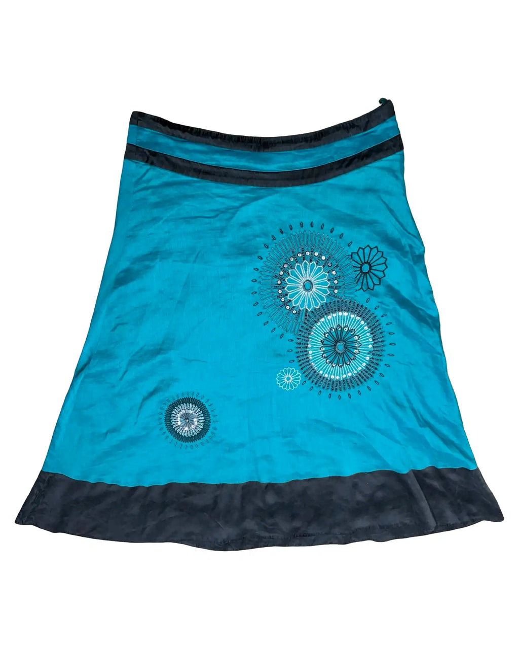 Blue and Black Patterned Midi Skirt