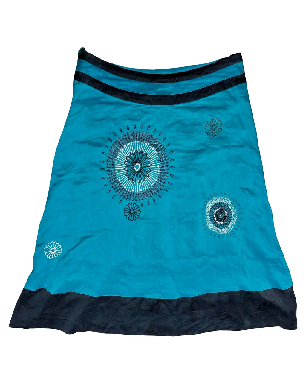 Blue and Black Patterned Midi Skirt
