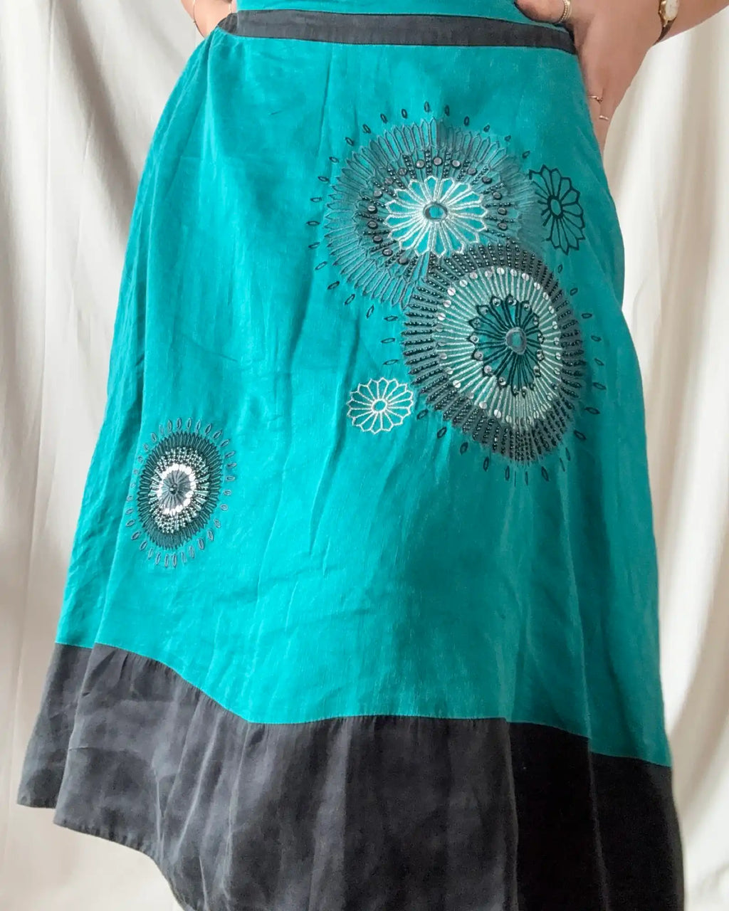 Blue and Black Patterned Midi Skirt