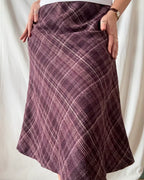 Purple, Pink and Black Striped Checked Midi Skirt
