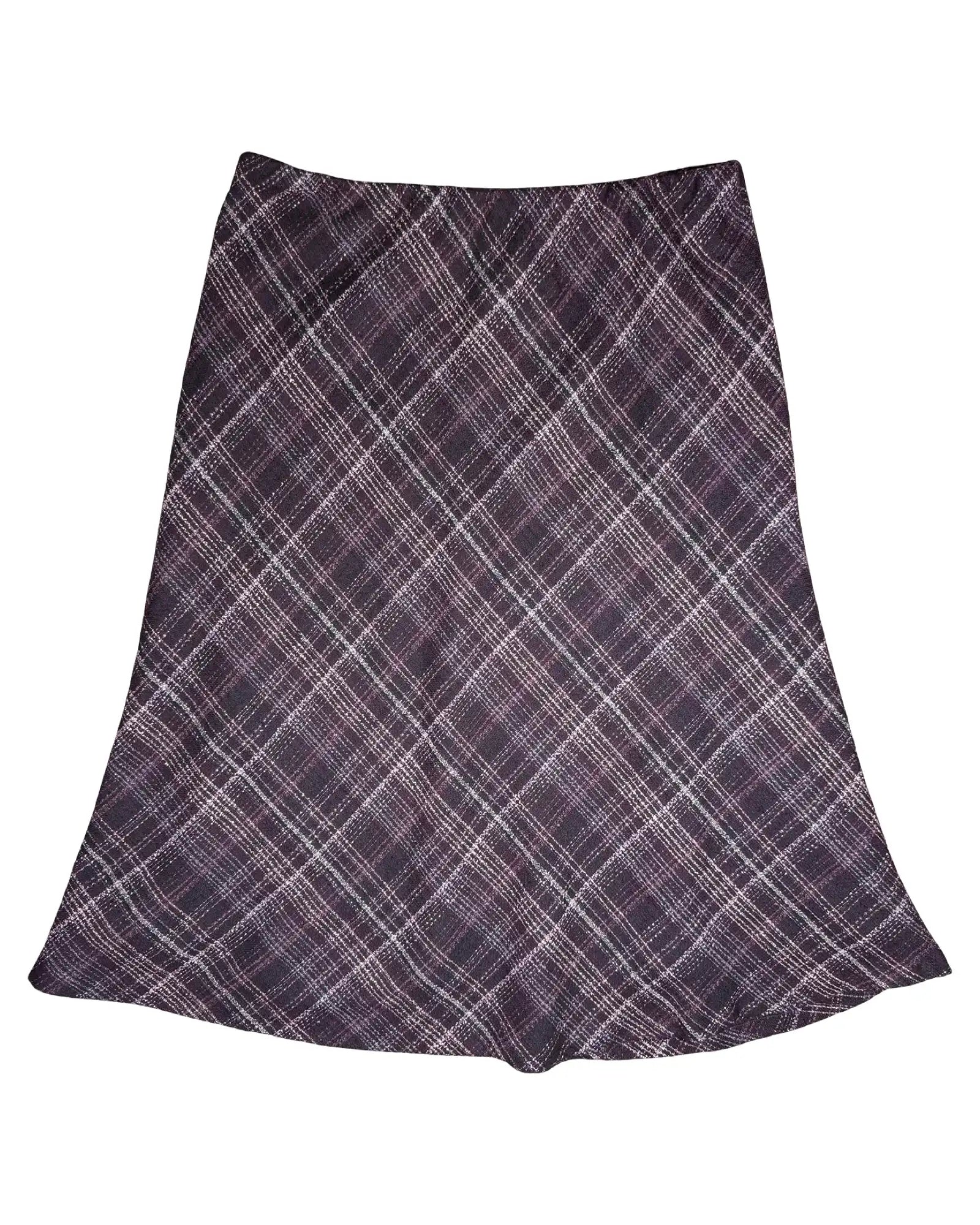 Purple, Pink and Black Striped Checked Midi Skirt