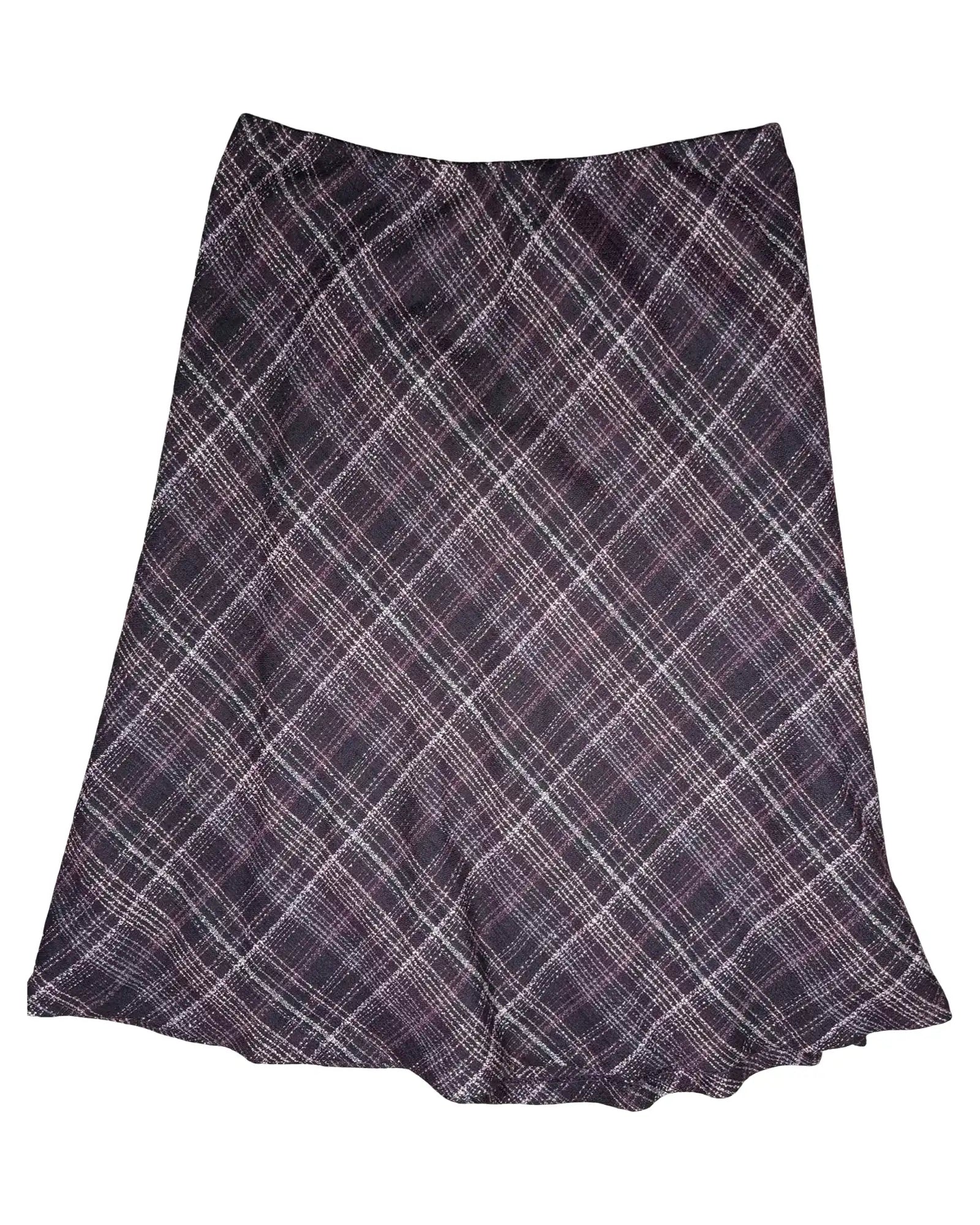 Purple, Pink and Black Striped Checked Midi Skirt