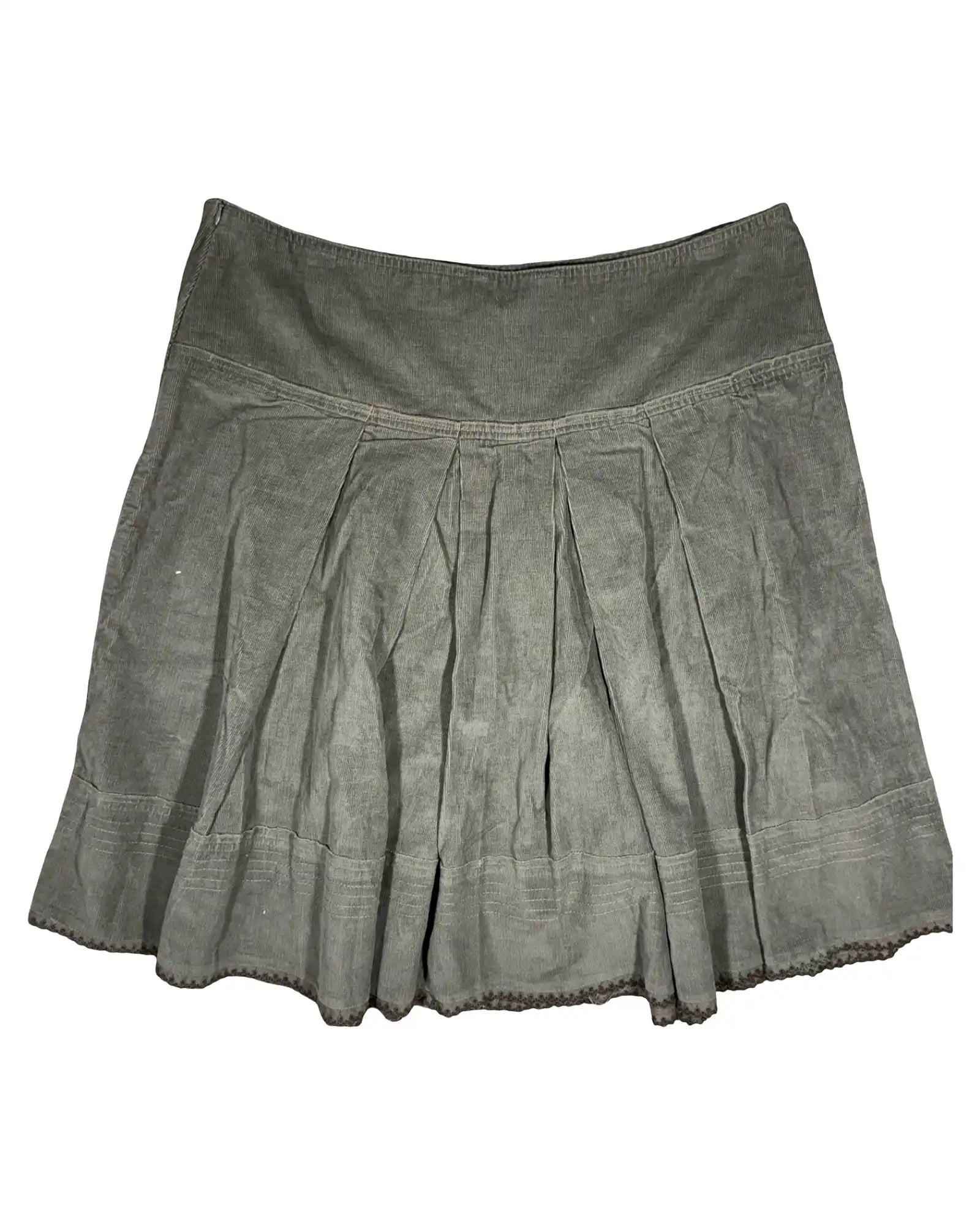 Brown/Green Cord A Line Midi Skirt