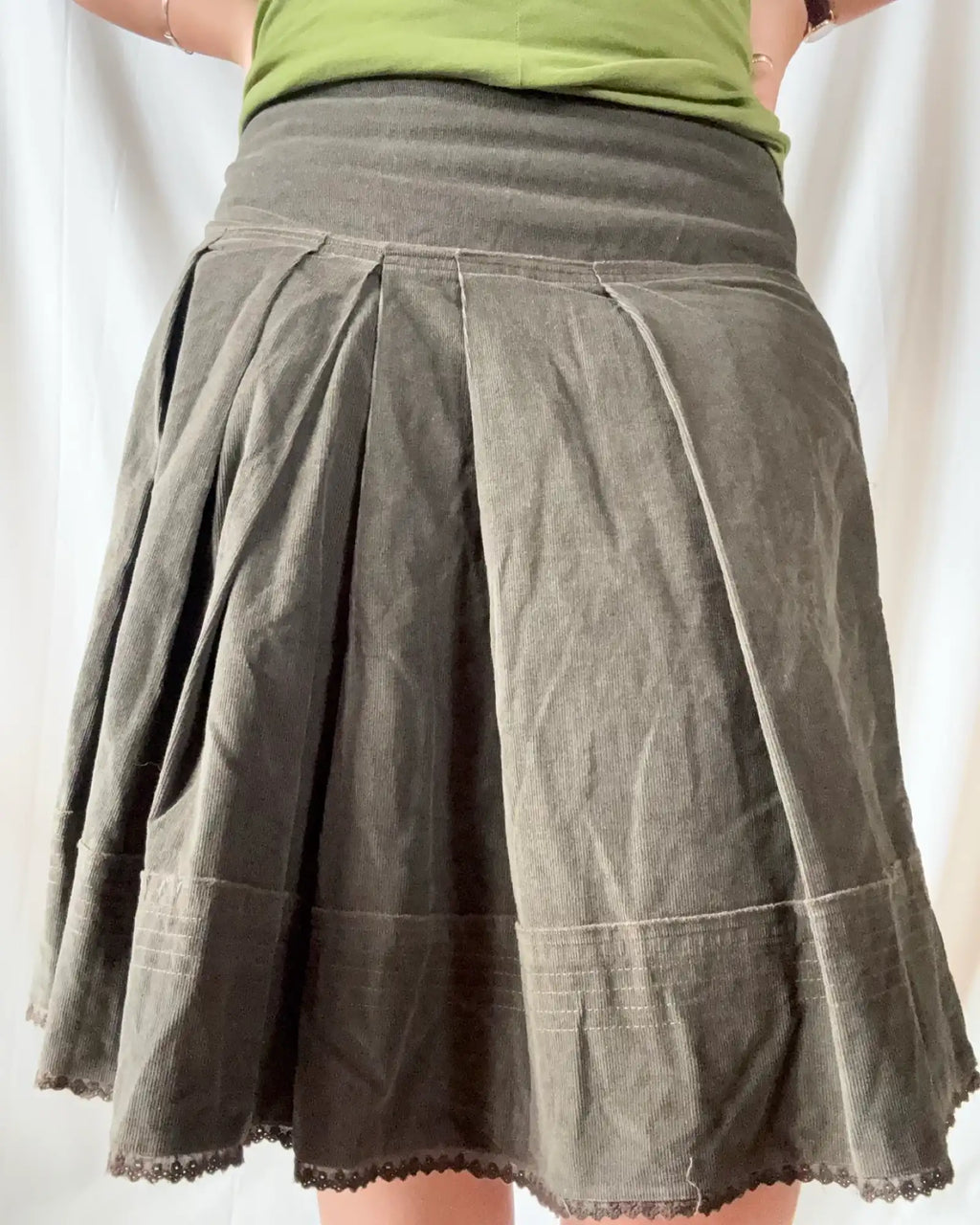 Brown/Green Cord A Line Midi Skirt