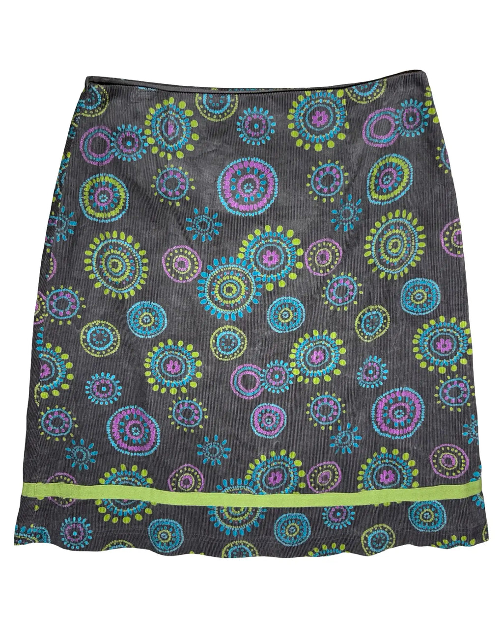 Brown Cord Skirt with Green, Blue, Pink Design