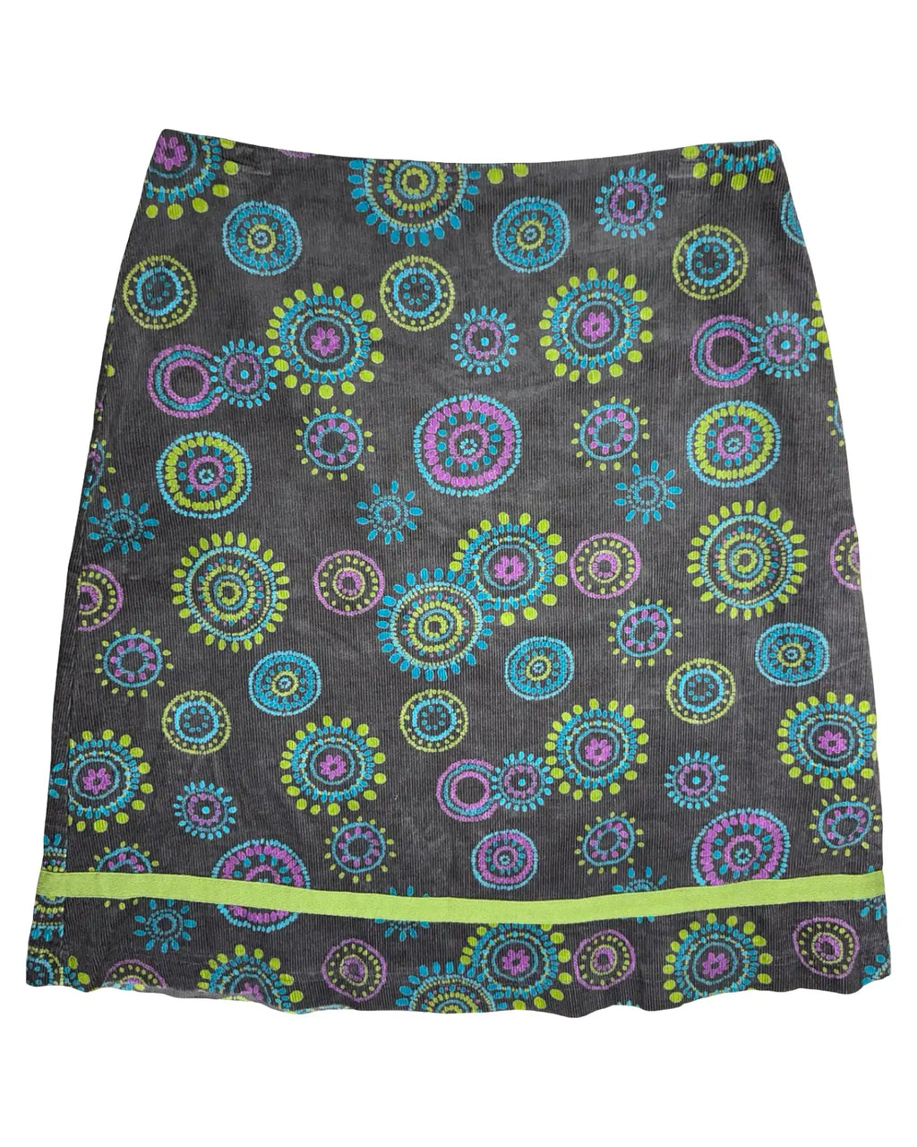Brown Cord Skirt with Green, Blue, Pink Design