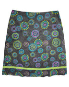Brown Cord Skirt with Green, Blue, Pink Design