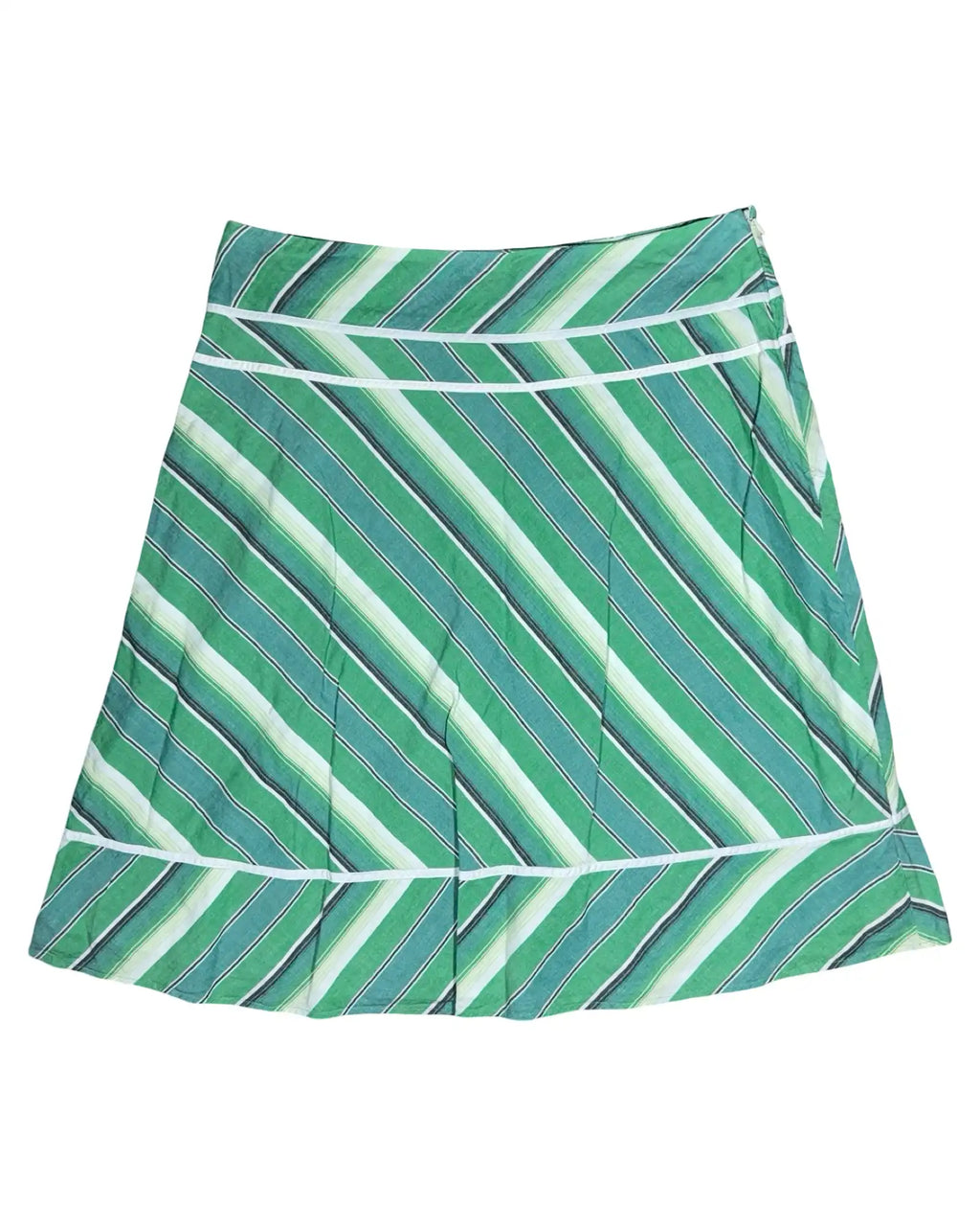 Green White Striped Midi Skirt