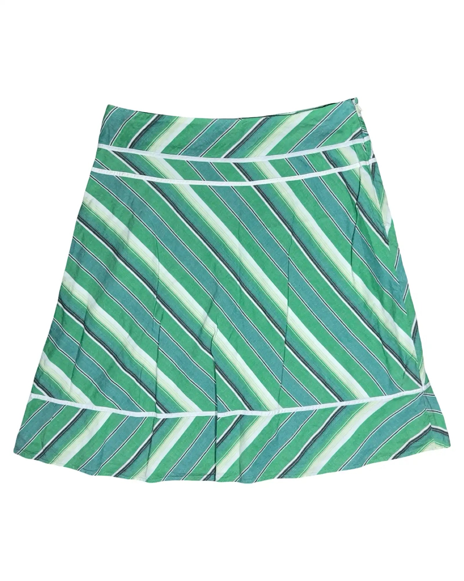 Green White Striped Midi Skirt