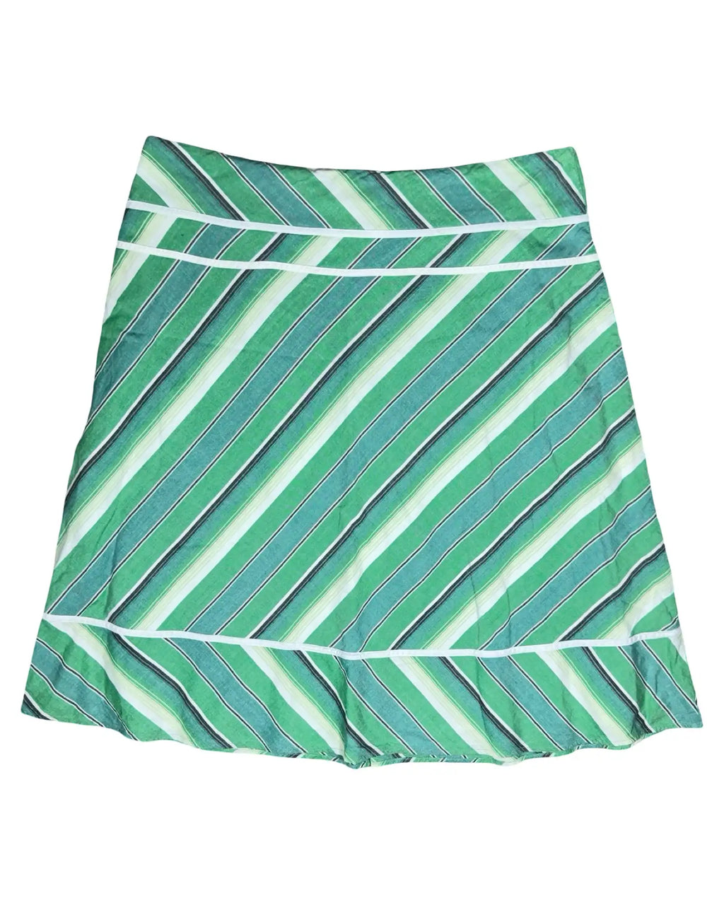 Green White Striped Midi Skirt