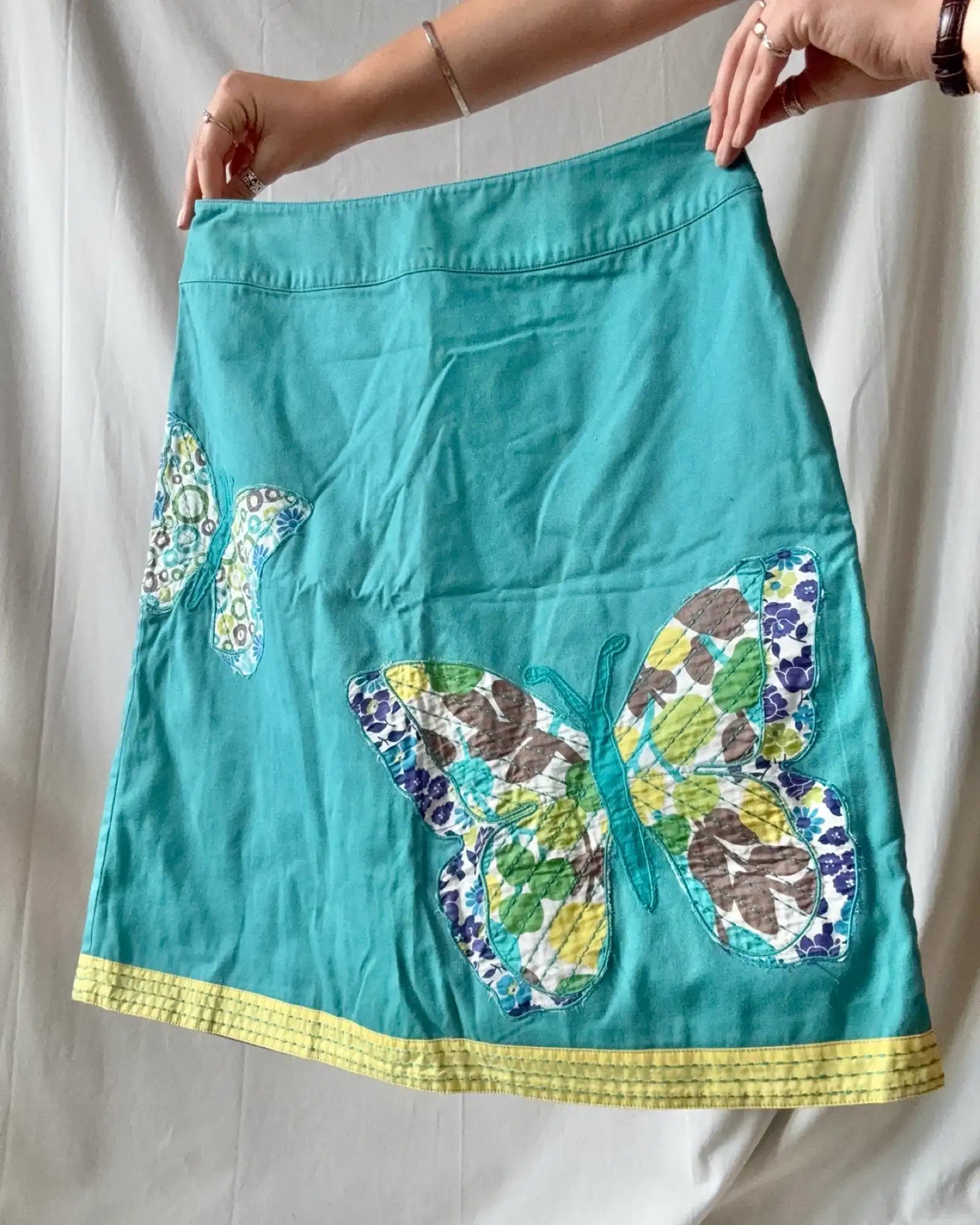 Blue Midi Skirt with Butterfly Design