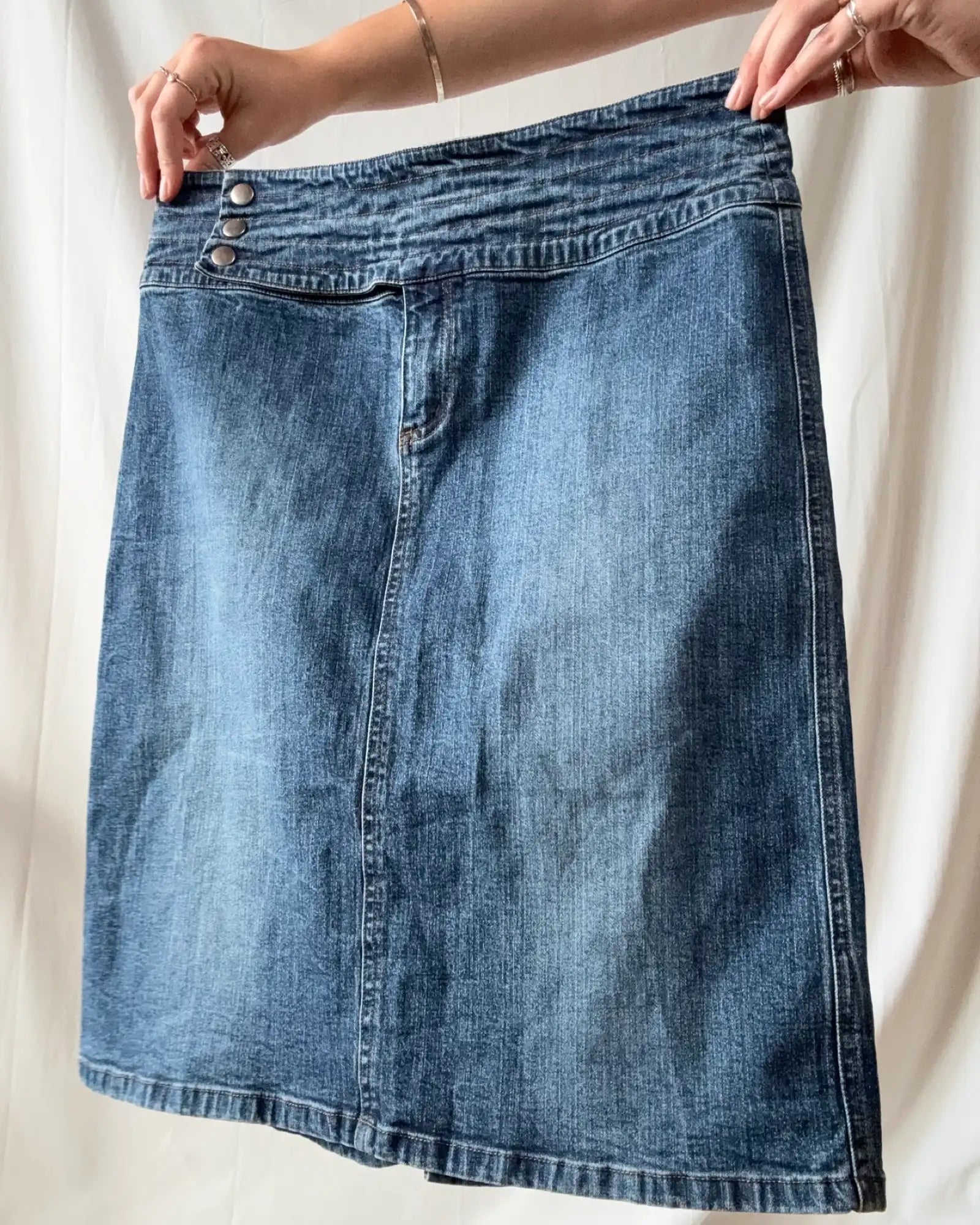 Denim Midi Skirt Button Up
