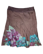 Brown Midi Skirt with Colourful Flower Design
