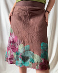 Brown Midi Skirt with Colourful Flower Design