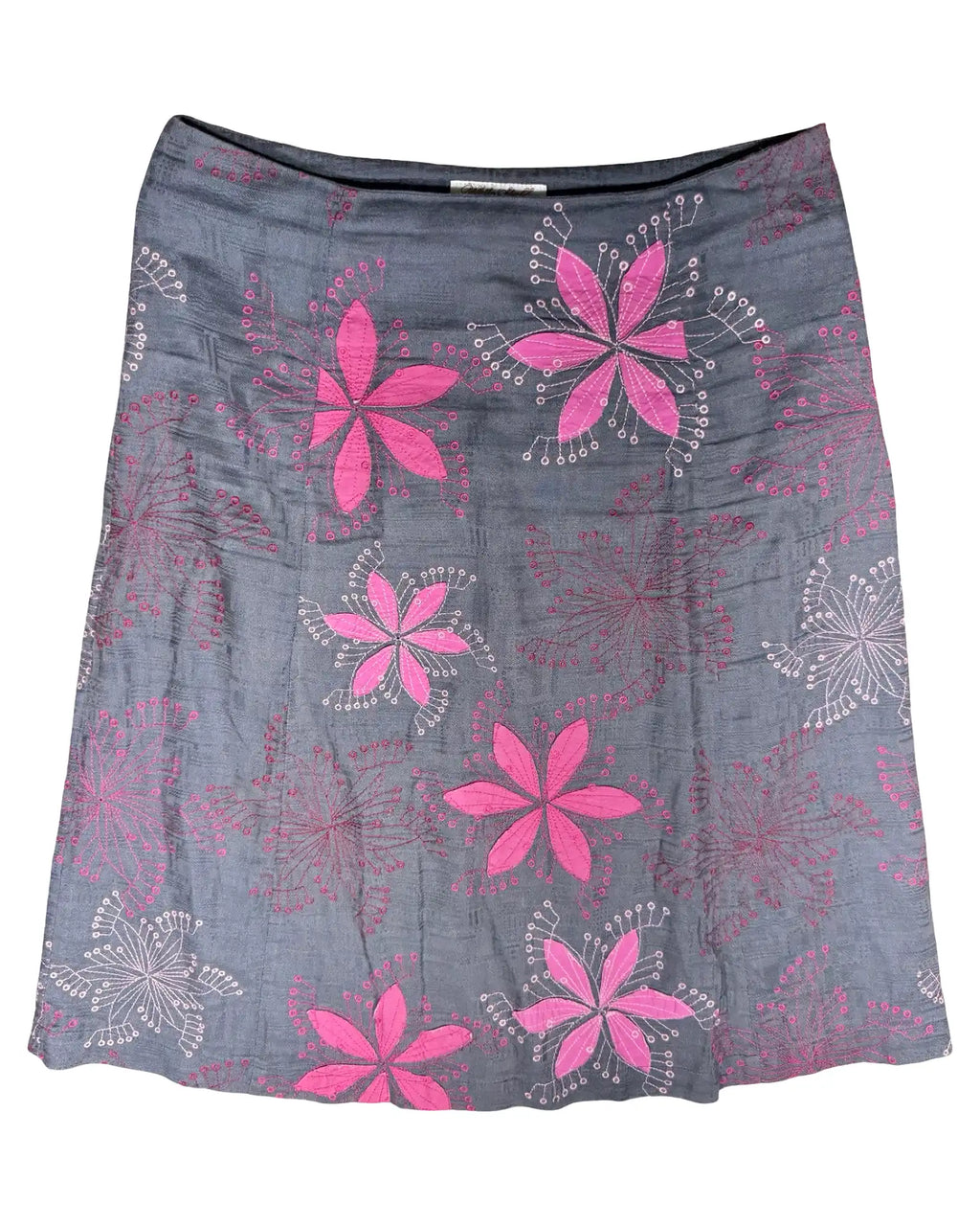 Grey Midi Skirt Flower Design