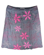 Grey Midi Skirt Flower Design