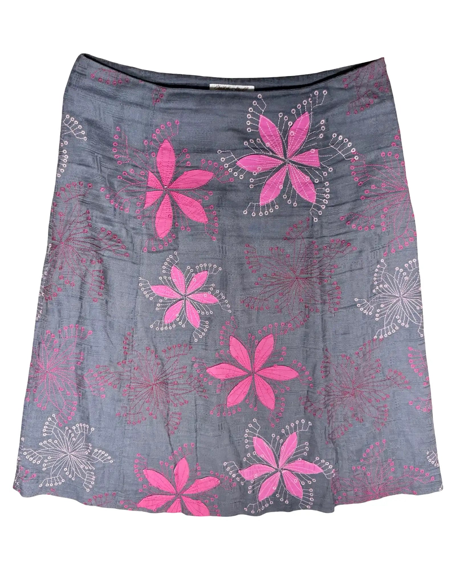 Grey Midi Skirt Flower Design
