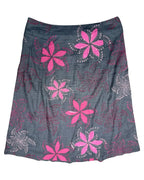 Grey Midi Skirt Flower Design