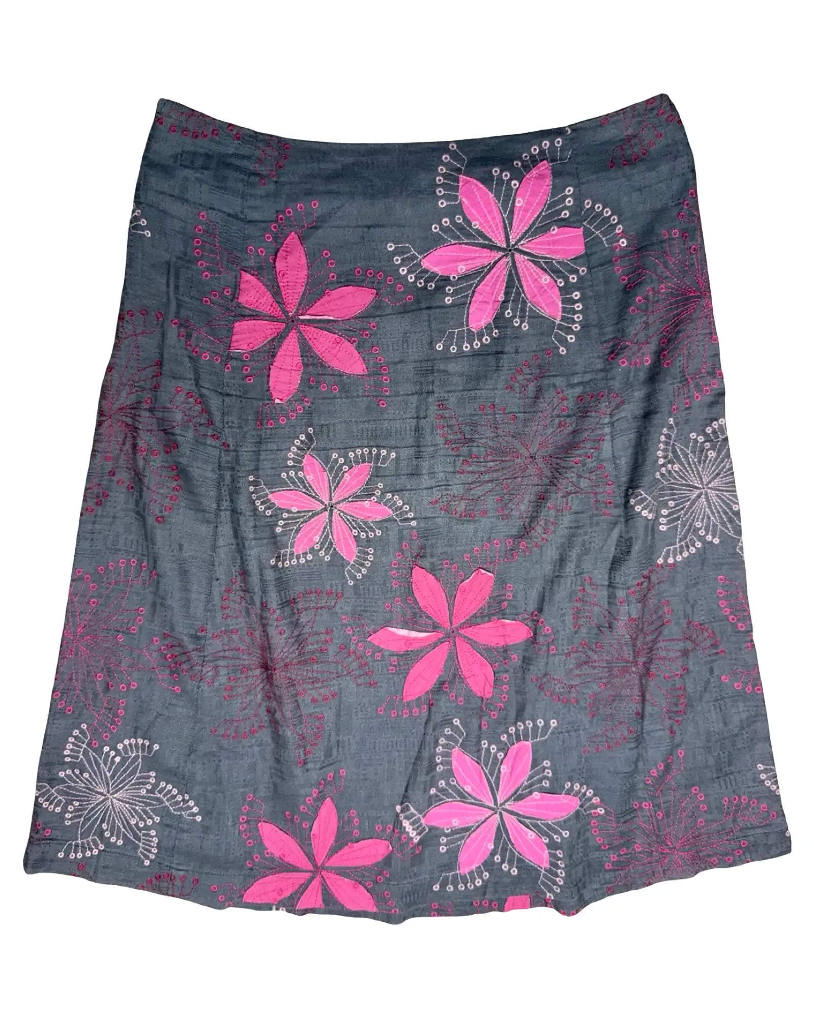 Grey Midi Skirt Flower Design