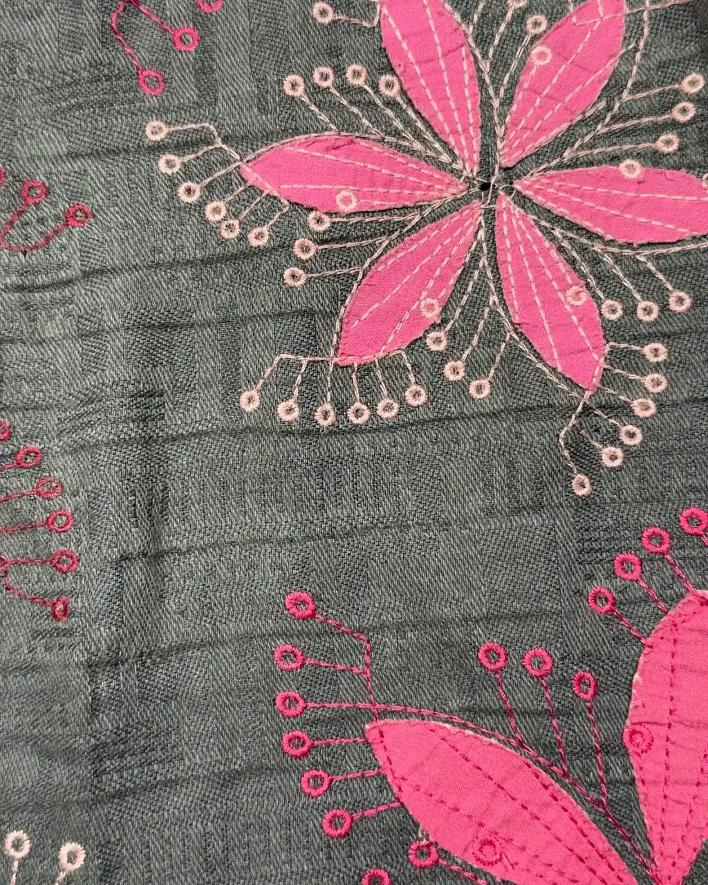Grey Midi Skirt Flower Design