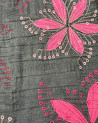 Grey Midi Skirt Flower Design