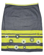 Grey Midi Skirt with Green Stripe