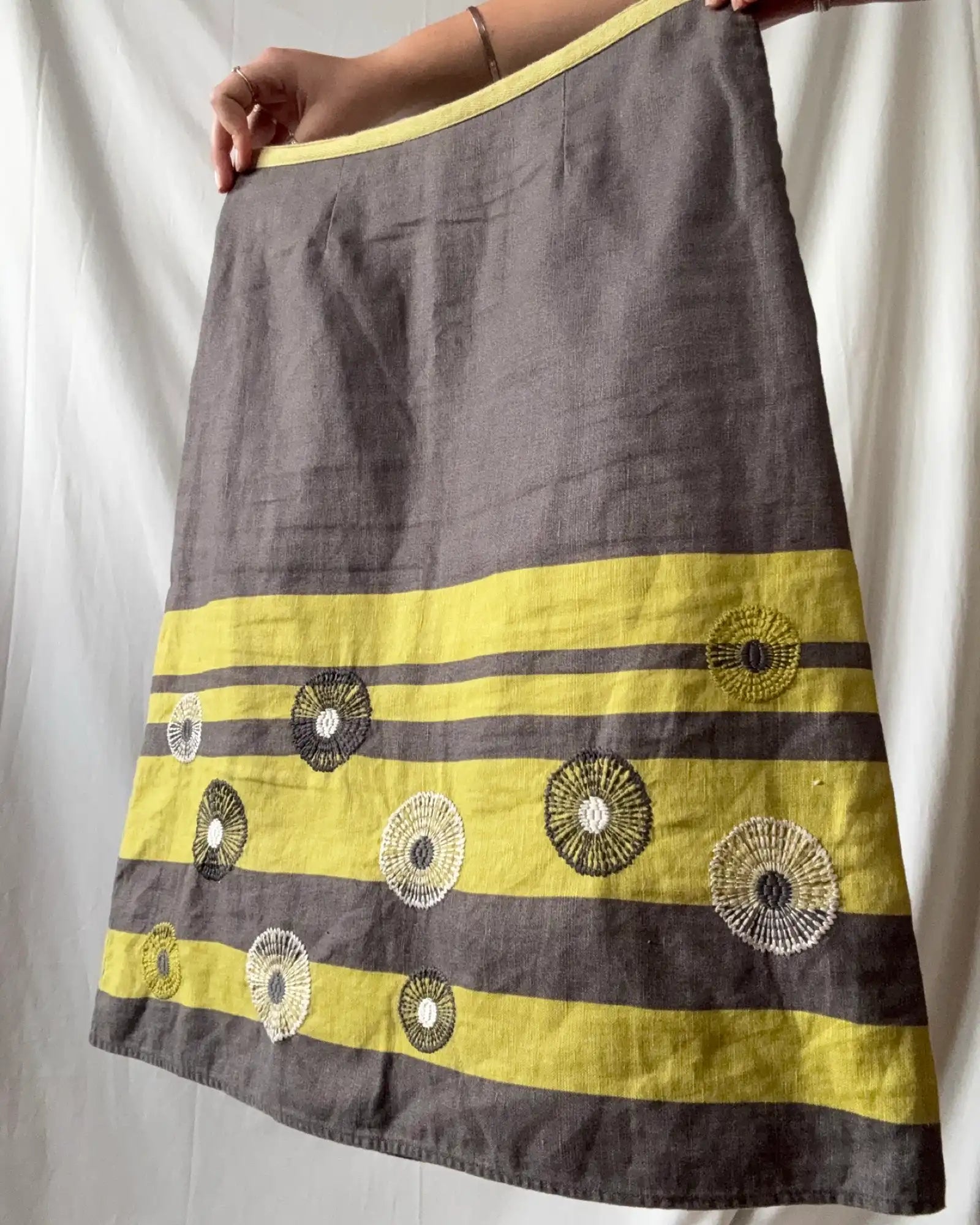 Grey Midi Skirt with Green Stripe