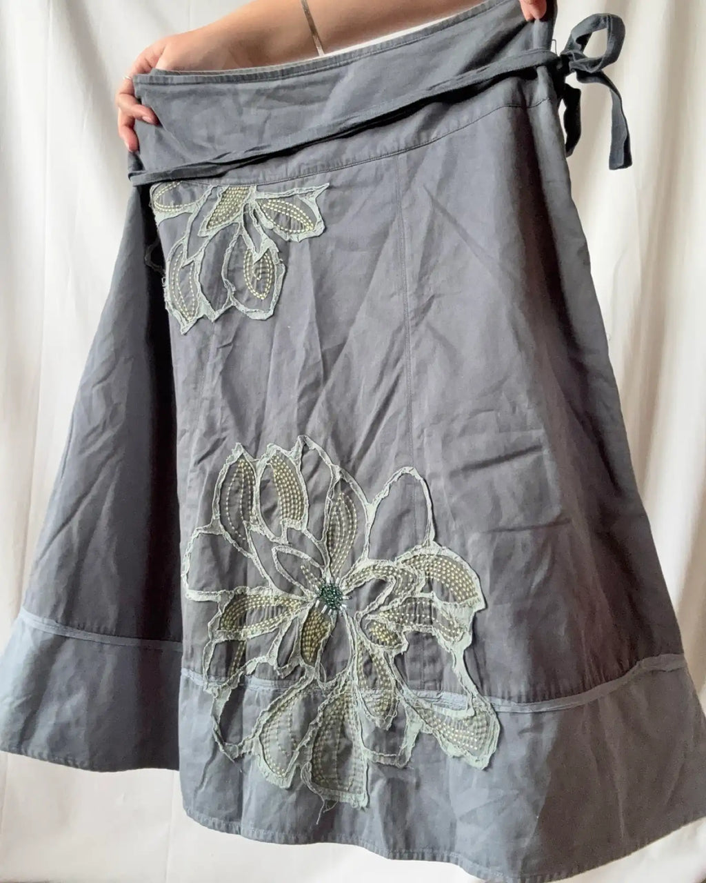Grey Midi Skirt with Grey Flower Design
